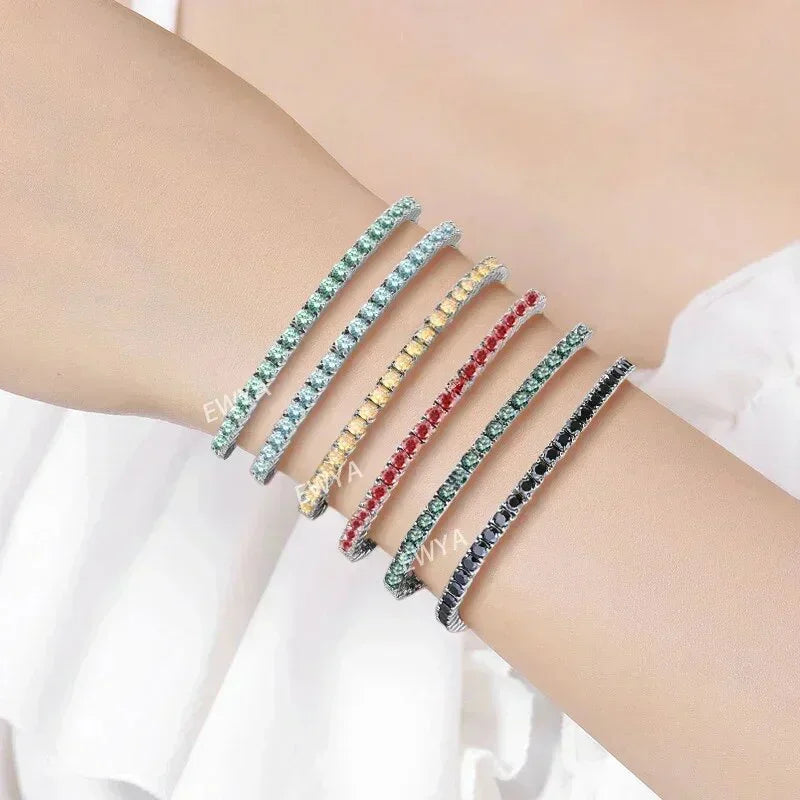 Luxury 3/4/5MM Full Blue Green Moissanite Tennis Bracelet for Men Women S925 Red Pass Diamond Test Bracelets Wholesale Gift