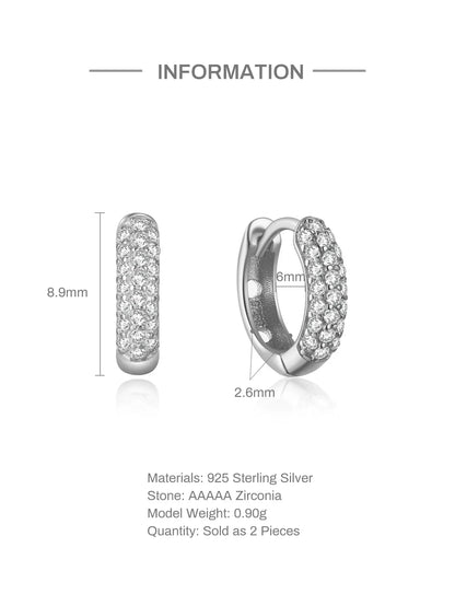 Half Side Zircon Crystals Hoop Earrings for Women Girls 925 Sterling Silver Jewelry Huggie Earrings Pendientes Plata 925