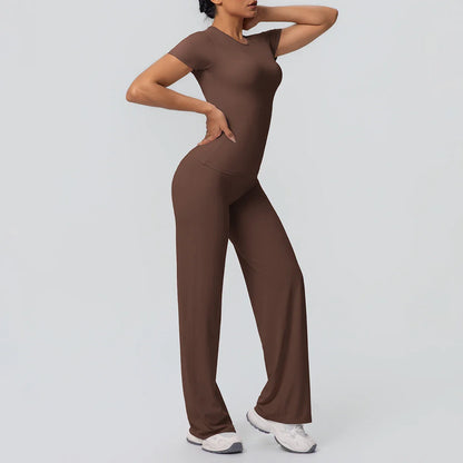 Fitness Sports Workout Yoga Set for Women Naked Feel Slim Casual Workout Top T-Shirt Quick Drying Push Up Running Pants Yoga Set