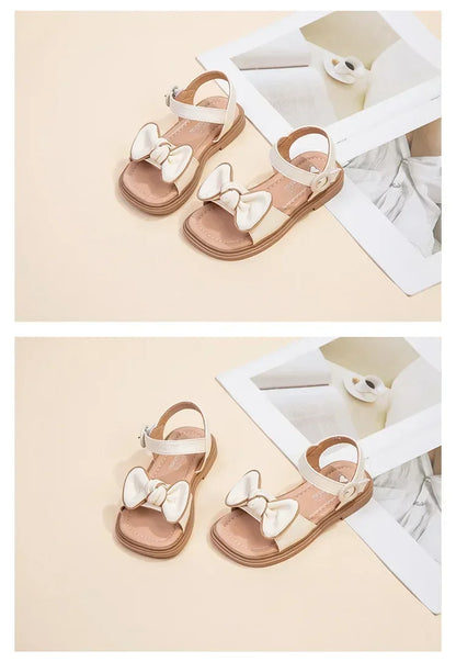 New Children's Sandals Summer Bowknot Girls Princess Causal Shoes Fashion Kids Soft Bottom Beach Flat Sandals Open-toe Versatile