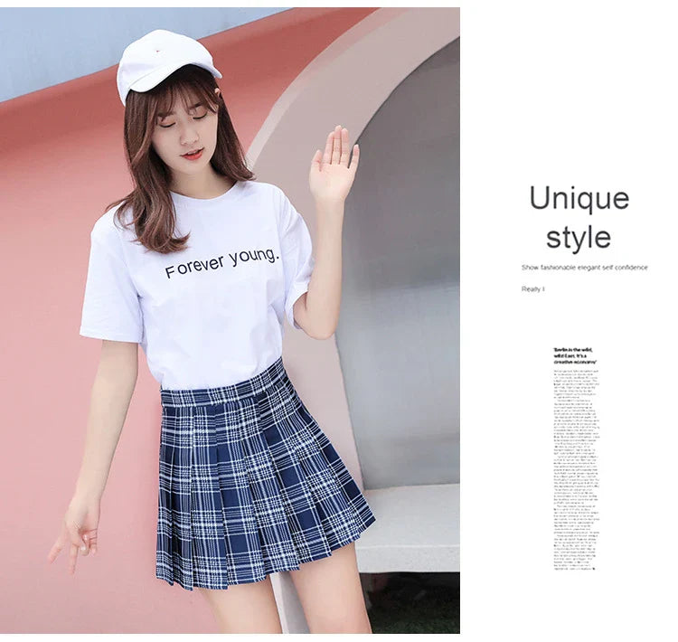 Women Preppy A-line Mini Wide Leg High Waist Harajuku Skirts Sexy Plaid Skirts Pleated Slim Mini Skirts Women Summer