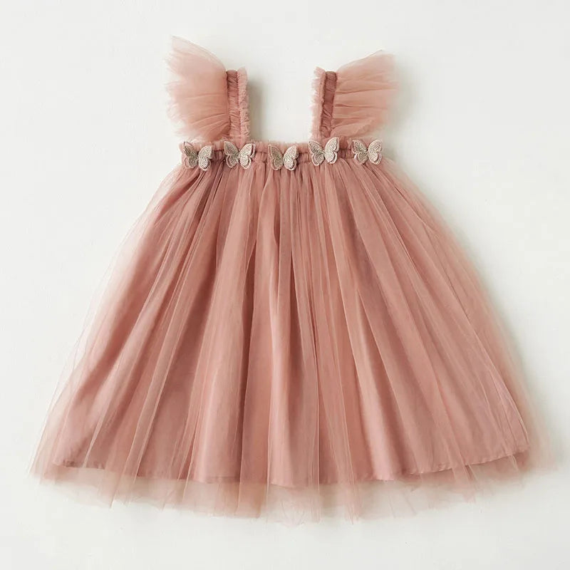 Vestidos de Tule de Malha de Princesa para Meninas, Tutu, Vestido de Aniversário de Sereia com Borboletas 3D para Crianças de 1 a 6 Anos, Vestido de Princesa Infantil