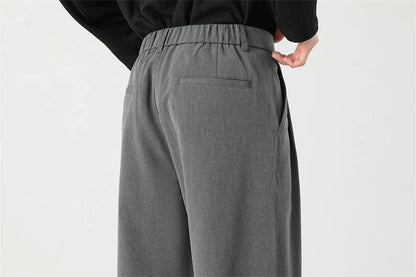Men's Spring Essential Suit Pants Elastic Waist Loose Straight Black Gray Casual Business Work Slacks Fashion Trendy Daily Wear
