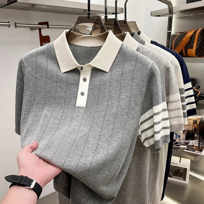 2026 Men's Short Sleeved Polo Shirt with High-end Feel, Summer Thin Design, Knitted Collar, Linen T-shirt As Base