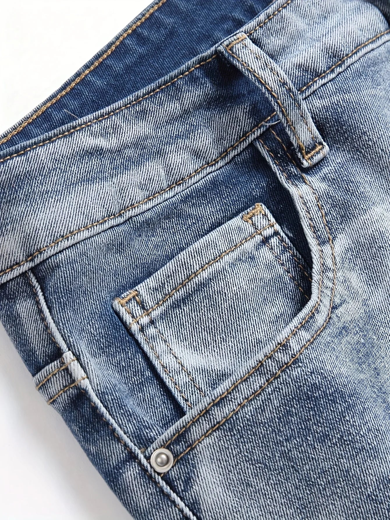 Men‘s Stretchy Denim Jeans Streetwear Tearing Patchwork Holes Ripped Denim Elastic Waist Casual Pants Slim fit Straight Trousers
