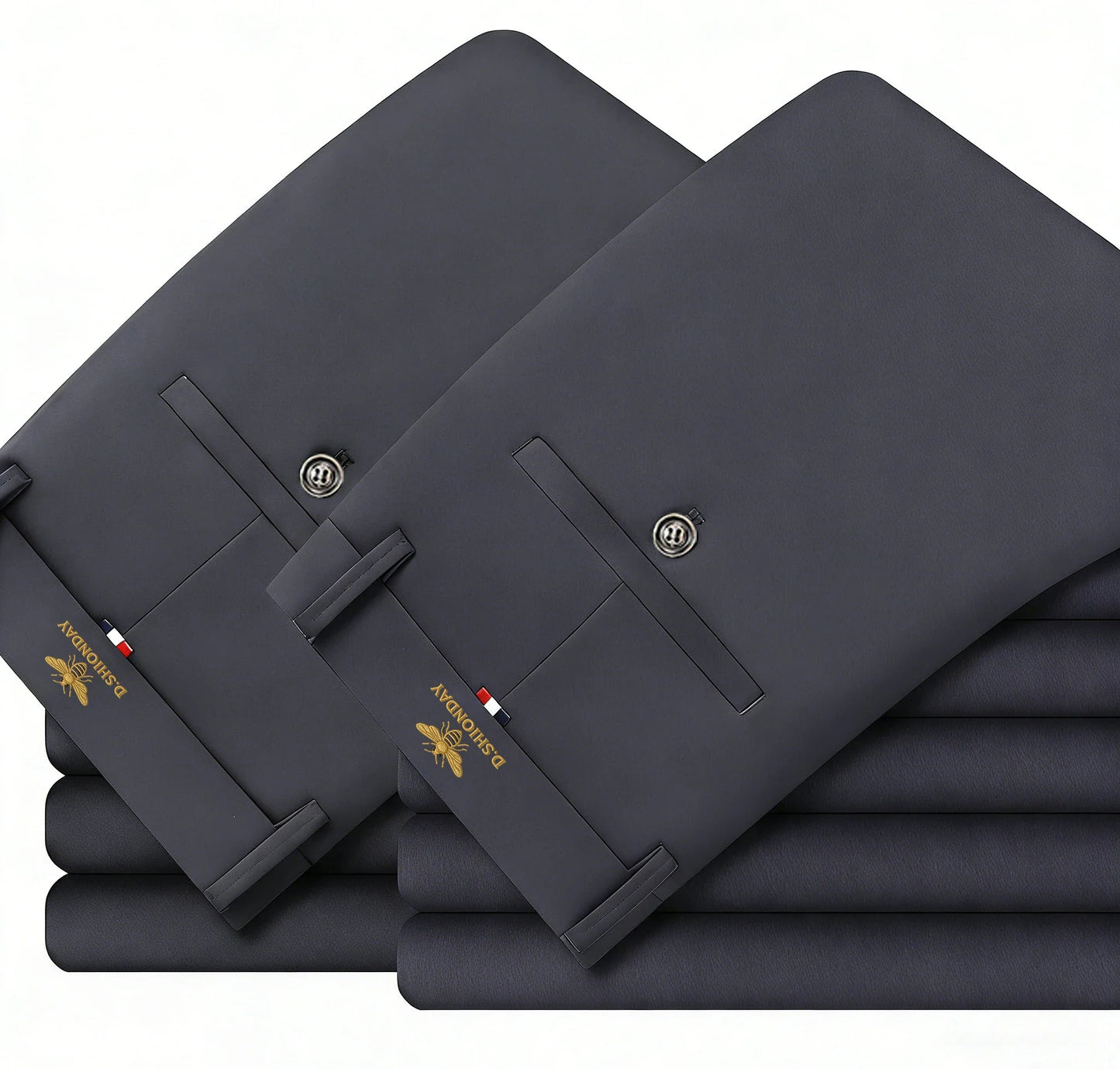 Men's Luxury Bee Waist Logo Business Casual Pants, High Elastic Slim Fit Formal Trousers for Office Commute & Daily Wear