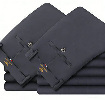 Men's Luxury Bee Waist Logo Business Casual Pants, High Elastic Slim Fit Formal Trousers for Office Commute & Daily Wear