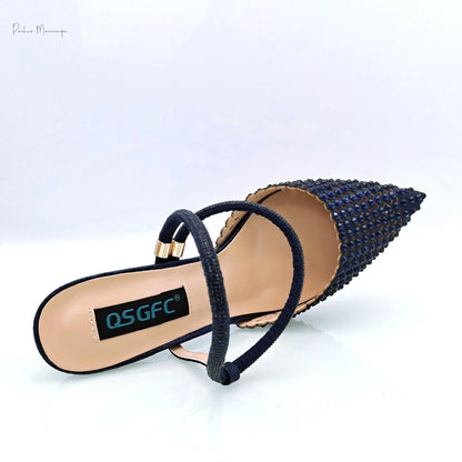 Navy Blue New Design Envelope Matching Shoulder Bag & High Heels Set Nigerian Fashion Ladies Party Daily Commute Shoes Bag