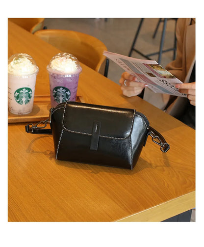 Women's Small Phone Bag Fashionable Oil Wax Cowhide Leather Handbag Versatile and Simple Shoulder Bag High Quality Crossbody Bag