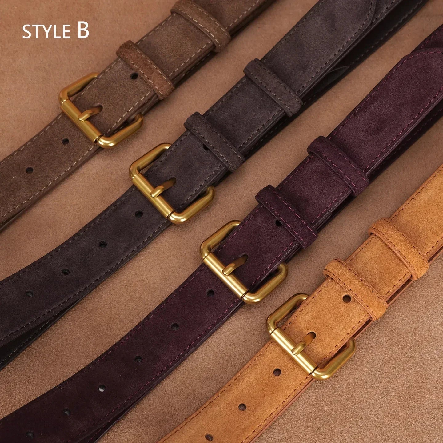 Luxury Suede Cowhide Leather Belt for Women, Vintage Style with Gold Buckle, 3.3cm Wide Waistband for Dresses & Jeans