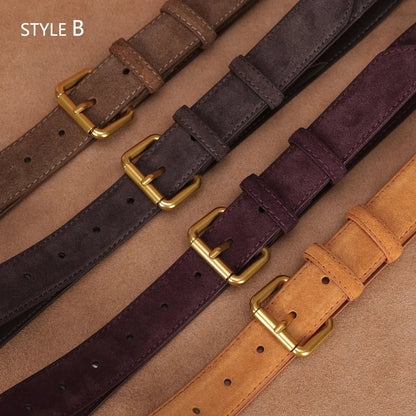 Luxury Suede Cowhide Leather Belt for Women, Vintage Style with Gold Buckle, 3.3cm Wide Waistband for Dresses & Jeans