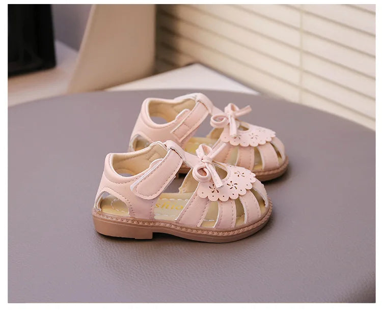 Summer Baby Girls Sandals Cut-Outs Lace Princess Shoes Children Sandals Anti Slip Soft Sole Toddler Kids Beach Shoes Size 15-25