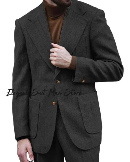 Herringbone pattern Kent blazer Pants Retro Italian style Men's Business Suit Set (Jacket+trousers）tall men tailored suit set