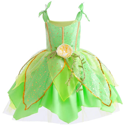 Elf Movie Tinker Bell Girls Play Fairy Dress Green Suspender Skirt With Wings and Flower Christmas Gift for Girls