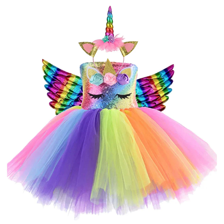 Vestidos de Unicórnio Princesa para Meninas, Trajes Tutu, Flores em Tons Pastel, Vestidos de Aniversário para Bebês, Tule, Fantasias Infantis para Halloween e Cosplay