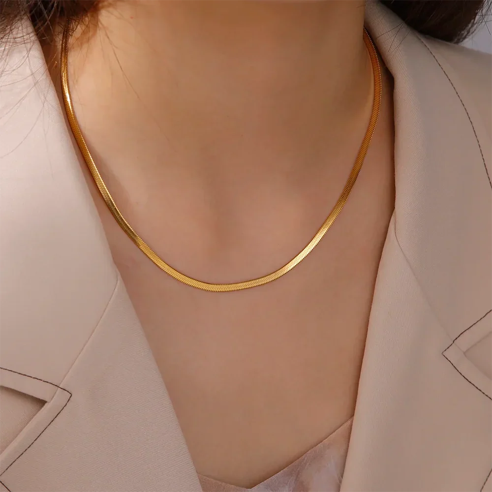 Stainless Steel Gold Color Chain Necklace Women Minimalist Cuban Paperclip Twisted Snake Chain Fashion Jewelry Wholesale