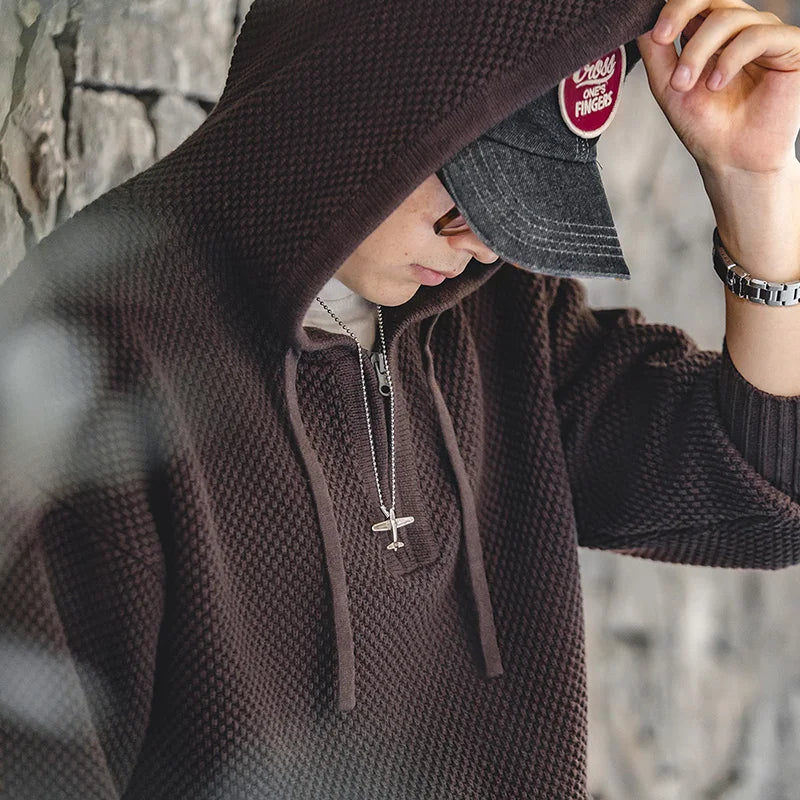 Casual Knit Sweater Half-zip Basics Hoodies for Men Autumn Winter Fashion Brand Pullovers Warm Hooded Sweatshirt Tops