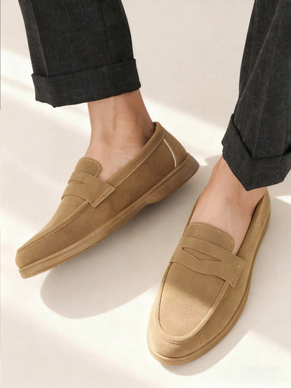 Business Commute Slip On Men's Loafers Preppy Breathable Suede Casual Shoes Outdoor Flats Non Slip Daily Walking Driving Shoes
