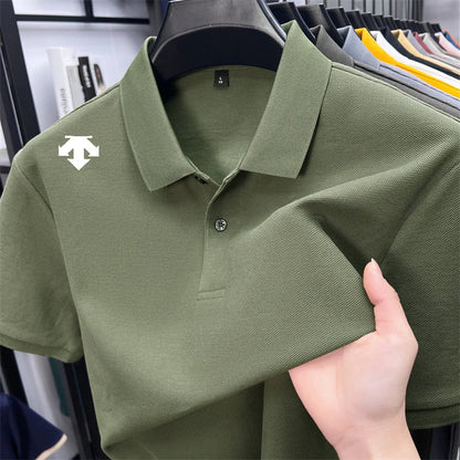 100% men's summer luxury brand polo shirt lapel geometric printing short sleeves t-shirt outdoor leisure men clothing tops