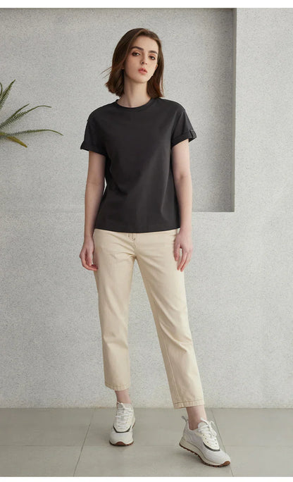 Summer Short Sleeved Clothes Premium Luxury Women's Clothing Combed Cotton Tshirts pima cotton Tee Shirt