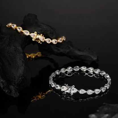 Plated 18K Pear Cut Zircon Moissanite Tennis Bracelet for Women Men 4*6mm Gems Luxury Wedding Chain Pure S925 Silver