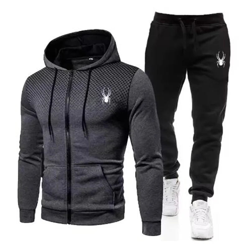 Spring And Autumn New Men's Set Casual Sportswear Printed Hooded Zipper Jacket + Trousers Two-piece Fashion Men's Clothing