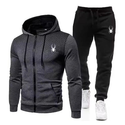 Spring And Autumn New Men's Set Casual Sportswear Printed Hooded Zipper Jacket + Trousers Two-piece Fashion Men's Clothing