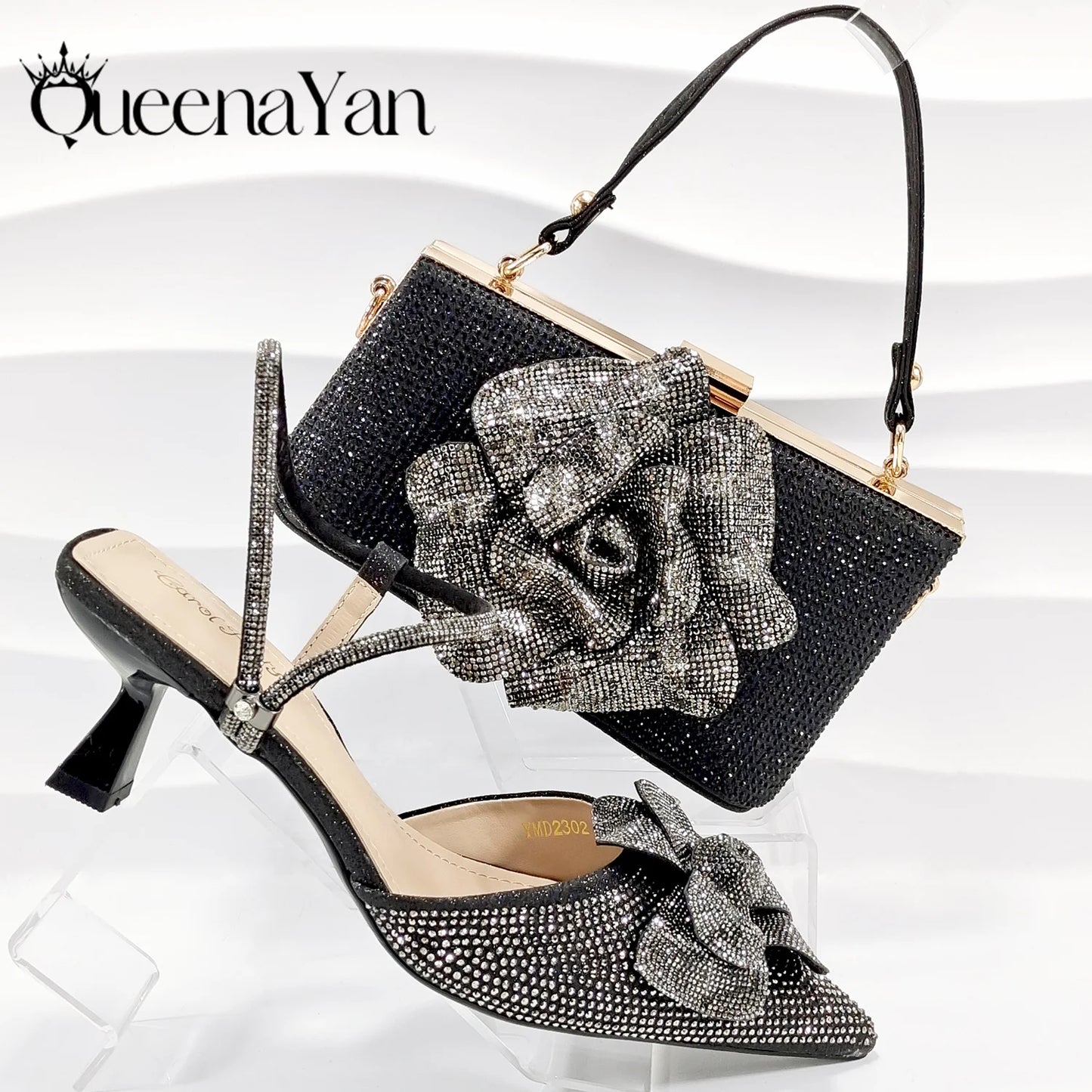 Large Flower Design Shoes & Bag Nigerian Coffee Color Women's Stiletto Shoes For Special Good Time INS Style