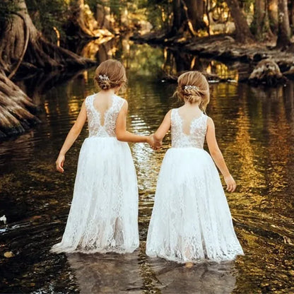 Vestido de renda branco para meninas Deeling Gaunt Doce menina florista Saia elegante de dama de honra Roupas de Natal para meninas de 4 a 12 anos