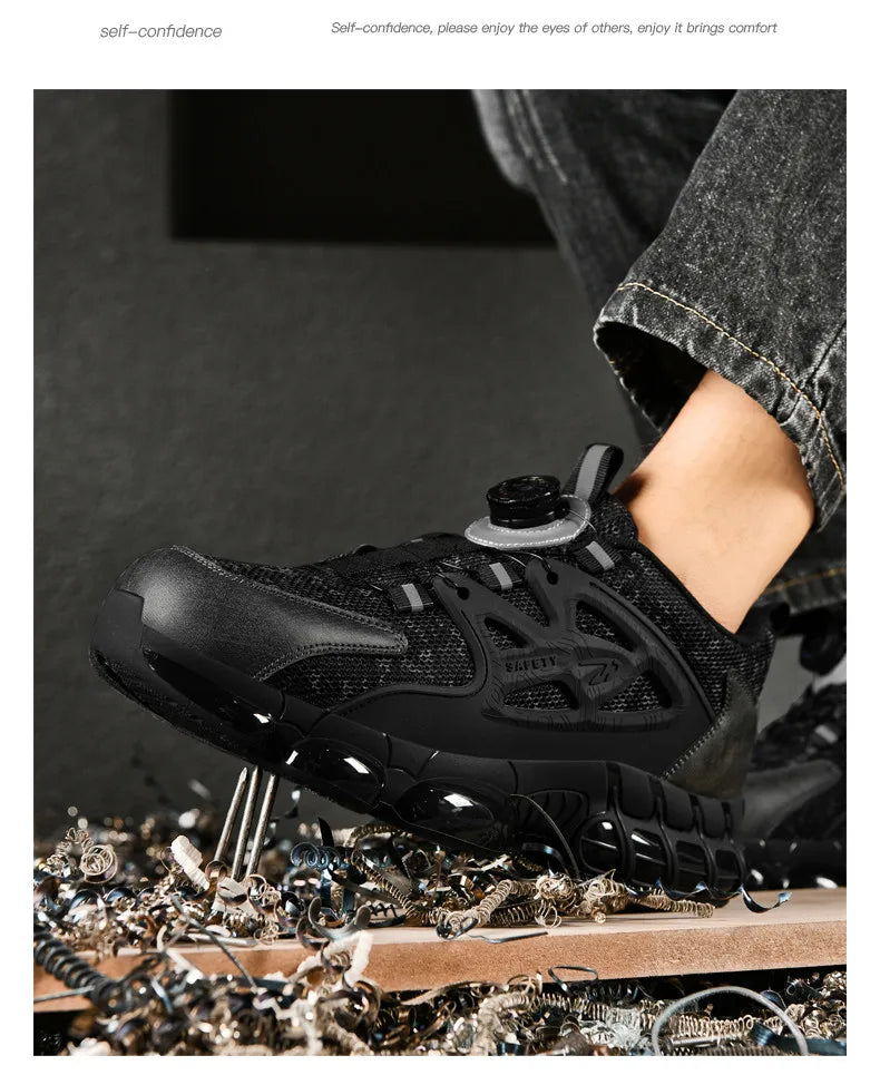 Anti-slip Safety Shoes Men Rotary Button Safety Shoes for Men Work Shoes Anti-smash Men's Sports Shoes Safety Pro