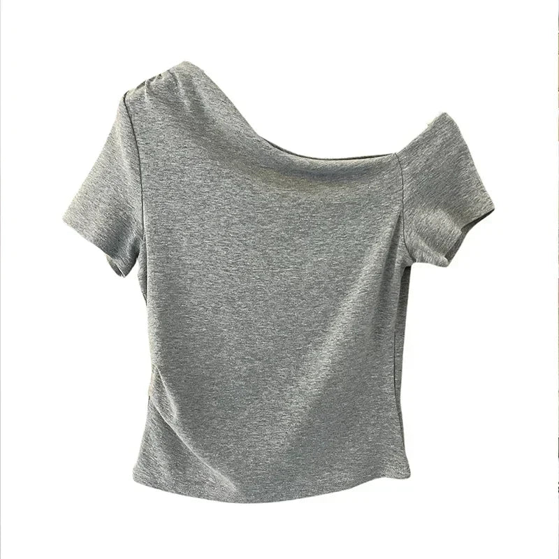 Womens Long Sleeve Off Shoulder T Shirts 2026 Tight Knit Sexy Slim Fitted Casual Women's Basic Tops Cropped T-Shirt