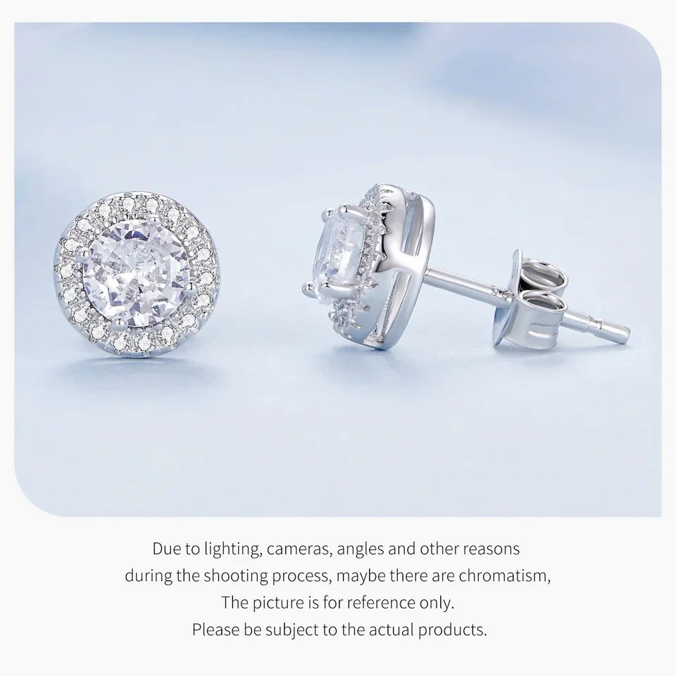 Gold Plated Halo CZ Stud Earrings 925 Sterling Silver Hypoallergenic Classic Elegant Heart Earrings Jewellry BSE894