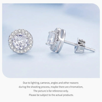 Gold Plated Halo CZ Stud Earrings 925 Sterling Silver Hypoallergenic Classic Elegant Heart Earrings Jewellry BSE894