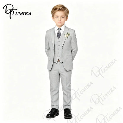 Boys’ Slim Fit 4-Piece Gray Suit Set for Weddings & Formal Events