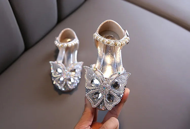 Kids Sandals for Girls Spring Summer Children Rhinestone Butterfly Dress Flat Sandals Fashion Causal Princess Pearl Single Shoes