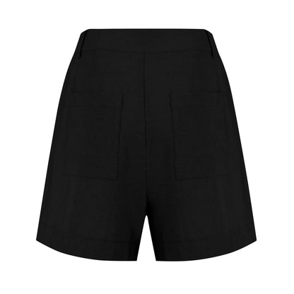 Cotton Linen Solid Shorts For Women Button High Waist Summer Loose Casual Pockets Shorts Female Pants Women Clothing