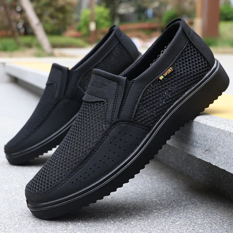 Men's Summer Mesh Breathable Slip-On Casual PU Driving Sandals Low-Top Round-Toe Slip-On Shoes with Textile Inner Sole