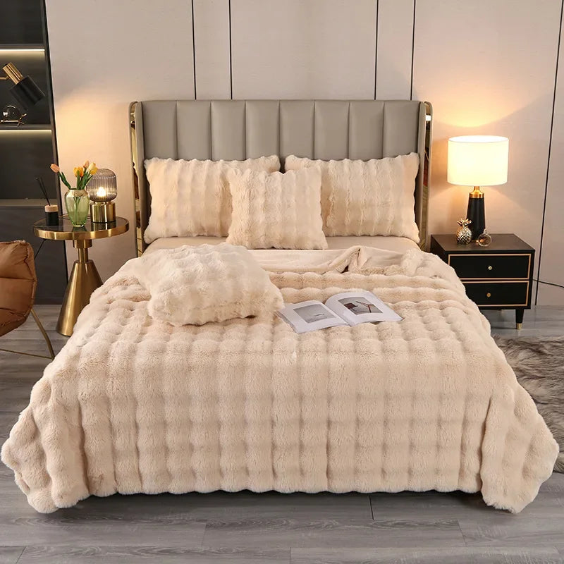 Super Soft Bubble Rabbit Velvet Blankets Multi Purpose All Seasons Air Conditioning Plush Blanket Solid Sofa Cover for Home