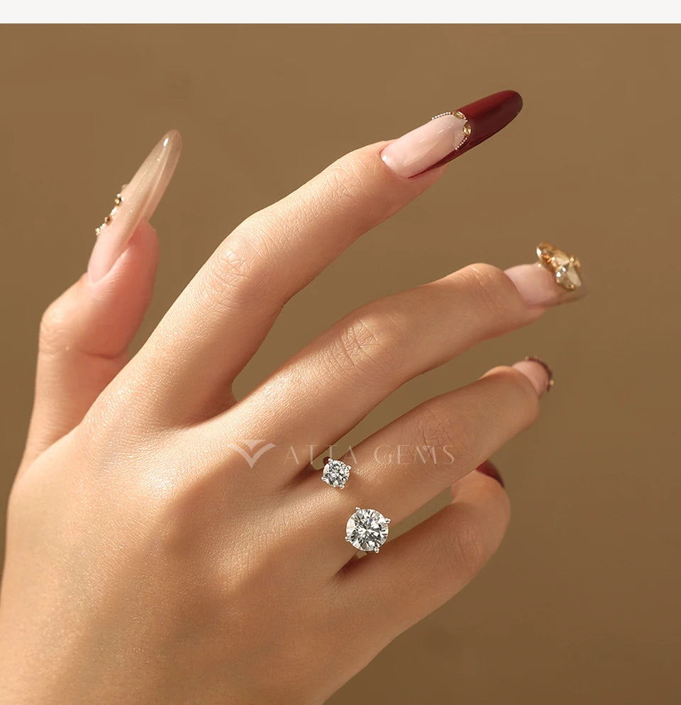 Two Stone Round Cut Moissanite Ring for Women 100% S925 Silver Personalized Open Rings Daily Wear Korean Style Jewelry