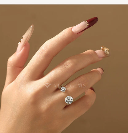 Two Stone Round Cut Moissanite Ring for Women 100% S925 Silver Personalized Open Rings Daily Wear Korean Style Jewelry