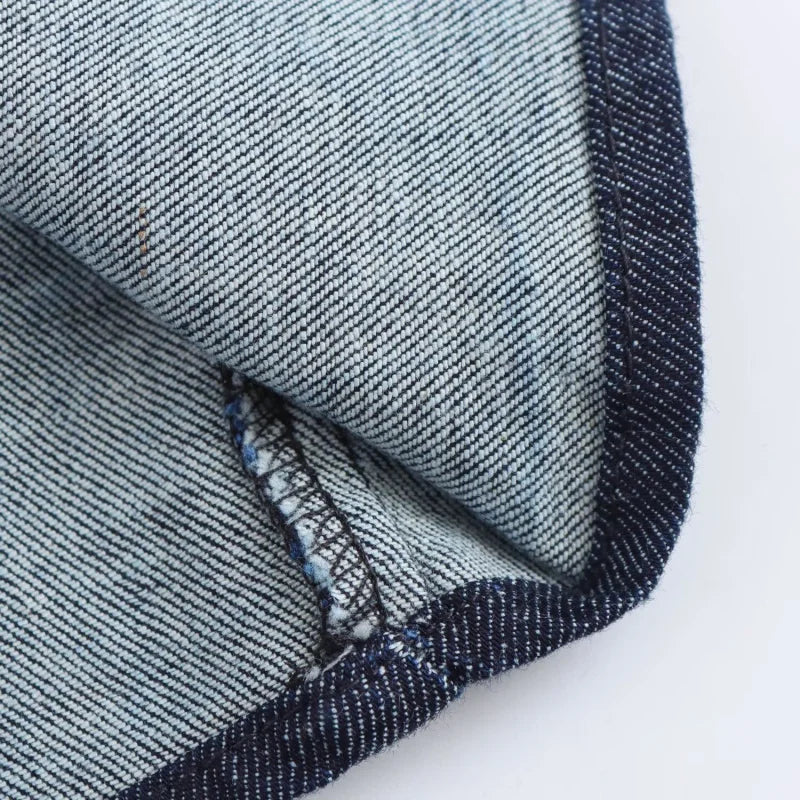 Spring New 1975 series denim MIDI dress with lapel side zipper fashion wrinkle waist slim elegant dress