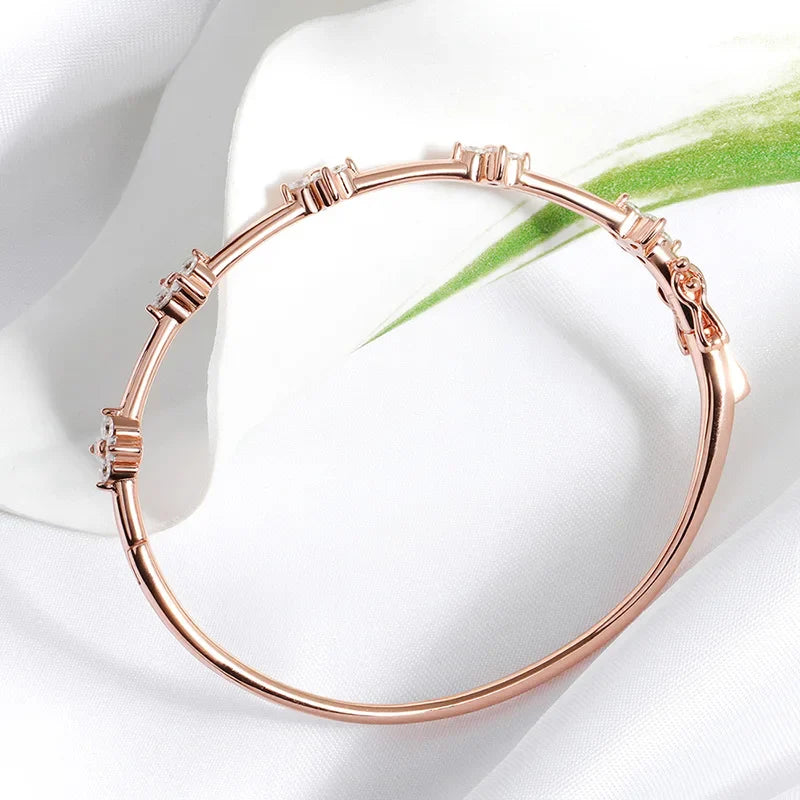 Certified 2.5mm Round Flower Moissanite Bangle for Women Original Pure 925 Sterling Silver Bracelet Luxury Female Jewelry