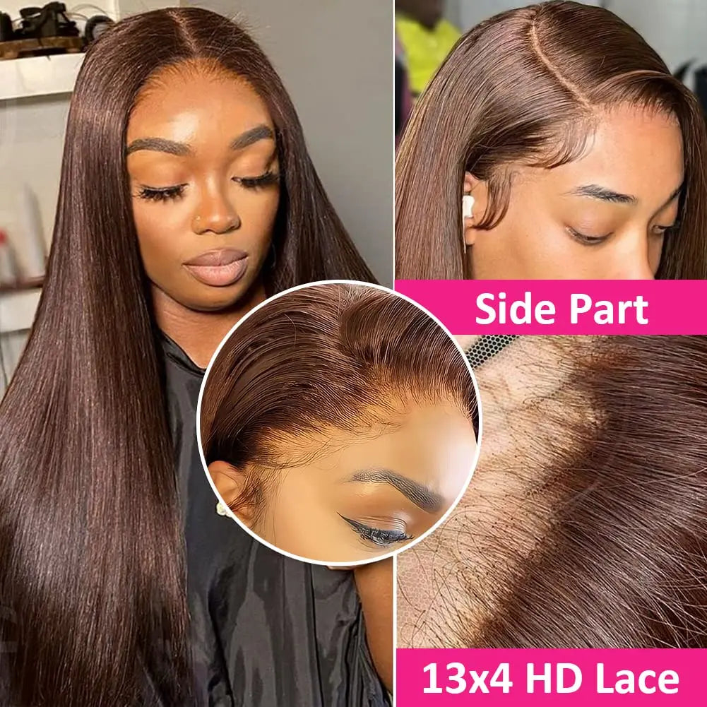 30 Inch 13x4 Transparent Lace Frontal Wig Brazilian Chocolate Brown Straight 13x6 Lace Front Human Hair Wig Preplucked For Women