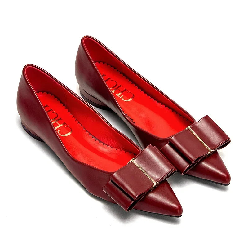 2025 Women's Flat Shoes New Black Pointed Bow Business Shoes Comfortable Commuting Women Shoes
