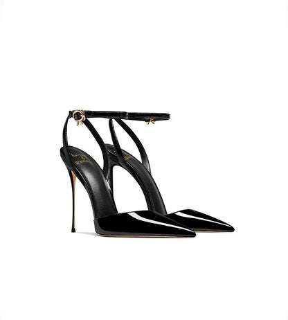 Black patent leather high-end, versatile and comfortable high heels, 2026 autumn new style pointed thin heel sandals for women