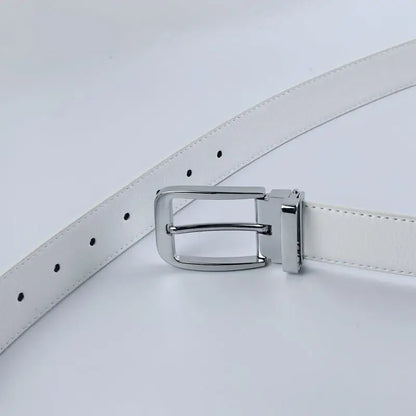 Korean version Golf white leather belt Pin buckle youth pants casual belt original belt for men and women