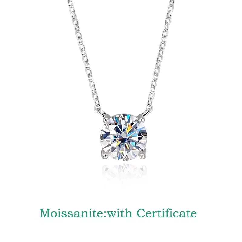 Colar Feminino de Moissanite Banhado a Ouro Branco 1-10 CT Clássico com Pingente de Quatro Garras Joia de Casamento em Prata Esterlina 925