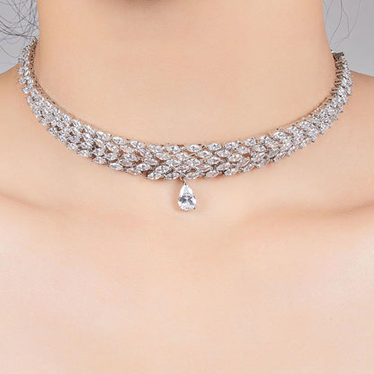 Luxury Necklace Pendant Water Drop Jewelry Necklace Earrings Graduation Dress Versatile Set Party Event Wedding S-589
