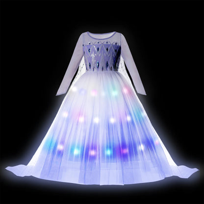 Children LED Light Up Dress Girls Kids Purple Green Cosplay Costume Carnival Birthday Party Clothes Halloween Costume Prom Gown