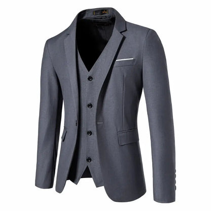 Suit Men's (Blazer+ Vest + Trousers) Fashionable Business Solid-color Wedding British-style Workwear, Casual Performance Suit